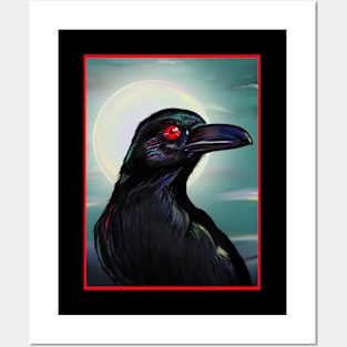 Moon Crow (red) Posters and Art